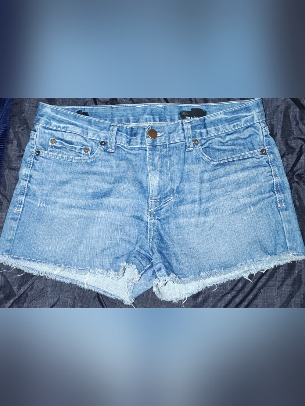 Medium Wash Raw Hem Denim Jean  Shorts